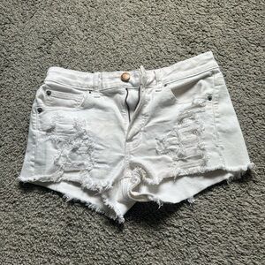 American Eagle White Distressed Jean Shorts